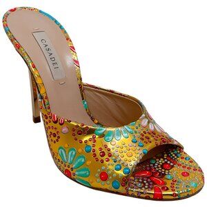 Casadei Gold Painted Nuggets Slide Sandals
